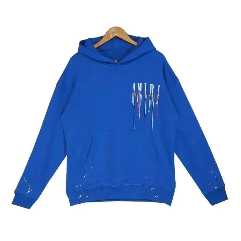 Amiri Royal Blue Paint Drip Hoodie