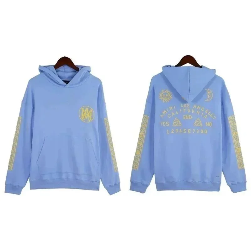 Amiri Light Blue Hoodie with Gold Print