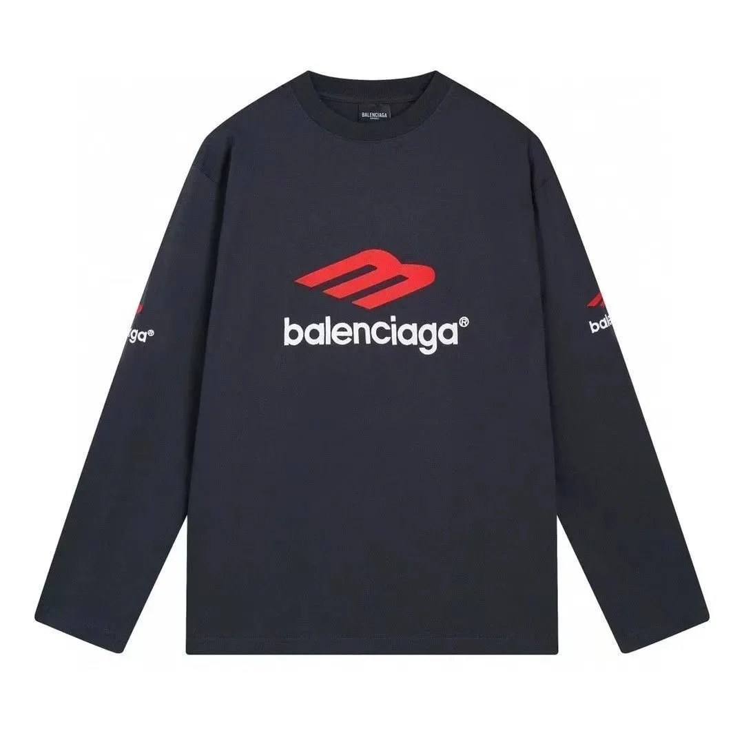Balenciaga Logo Long Sleeve T-Shirt Navy Red