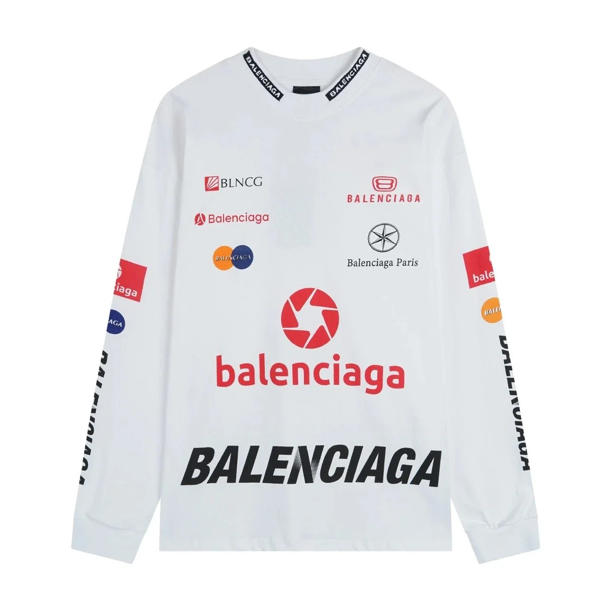 Balenciaga White Logo Print Long Sleeve T-Shirt