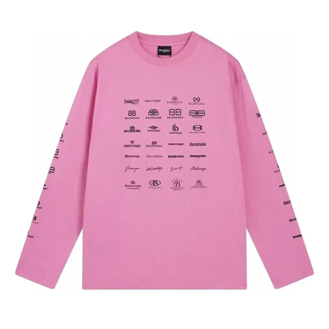Balenciaga Pink Logo Print Long Sleeve T-Shirt