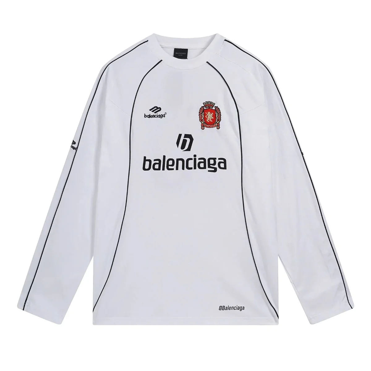 Balenciaga White Long Sleeve T-Shirt with Crest Logo
