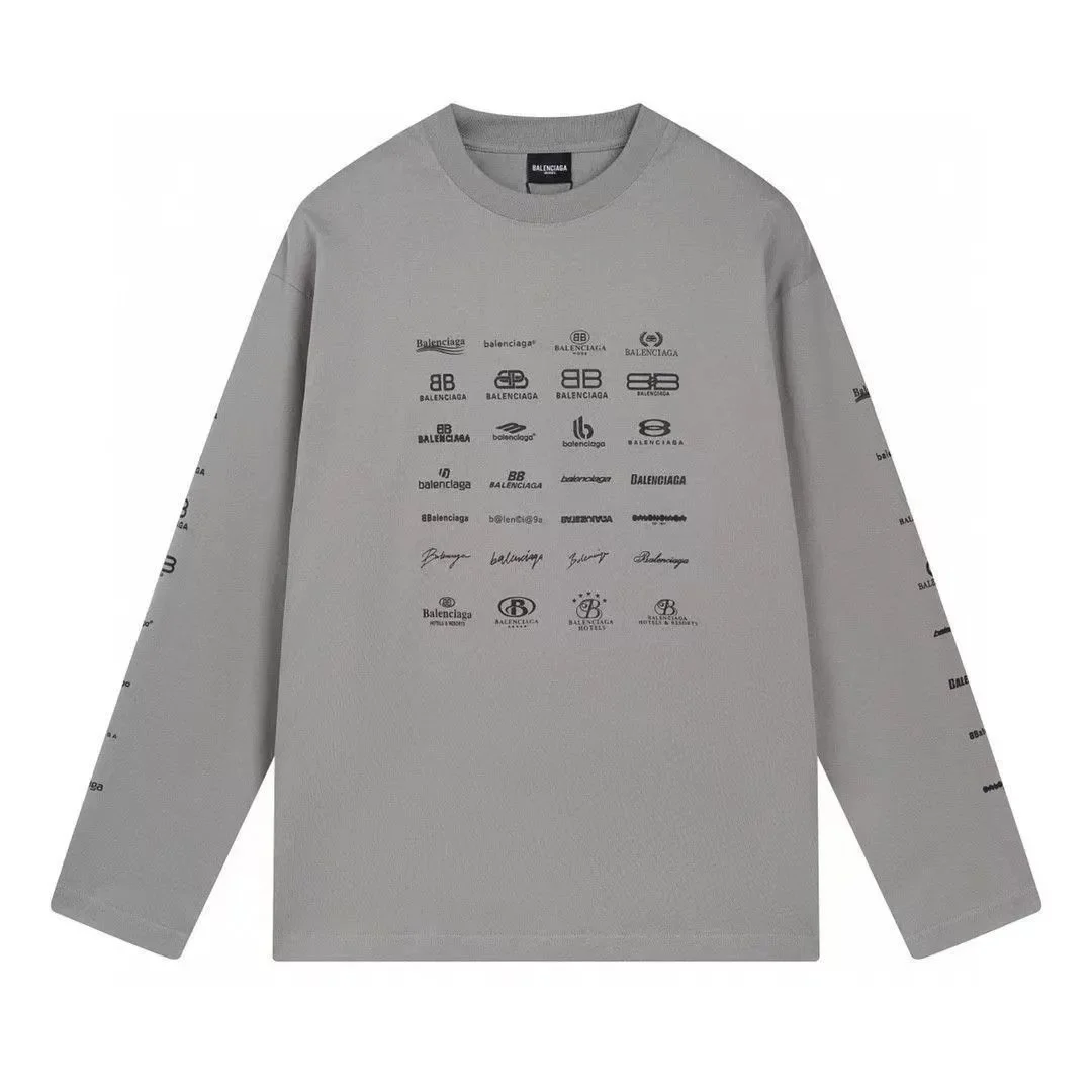 Balenciaga Logo Print Long Sleeve T-Shirt Grey