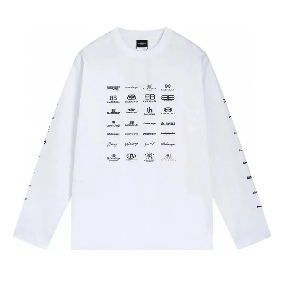 Balenciaga Logo Print Long Sleeve T-Shirt White