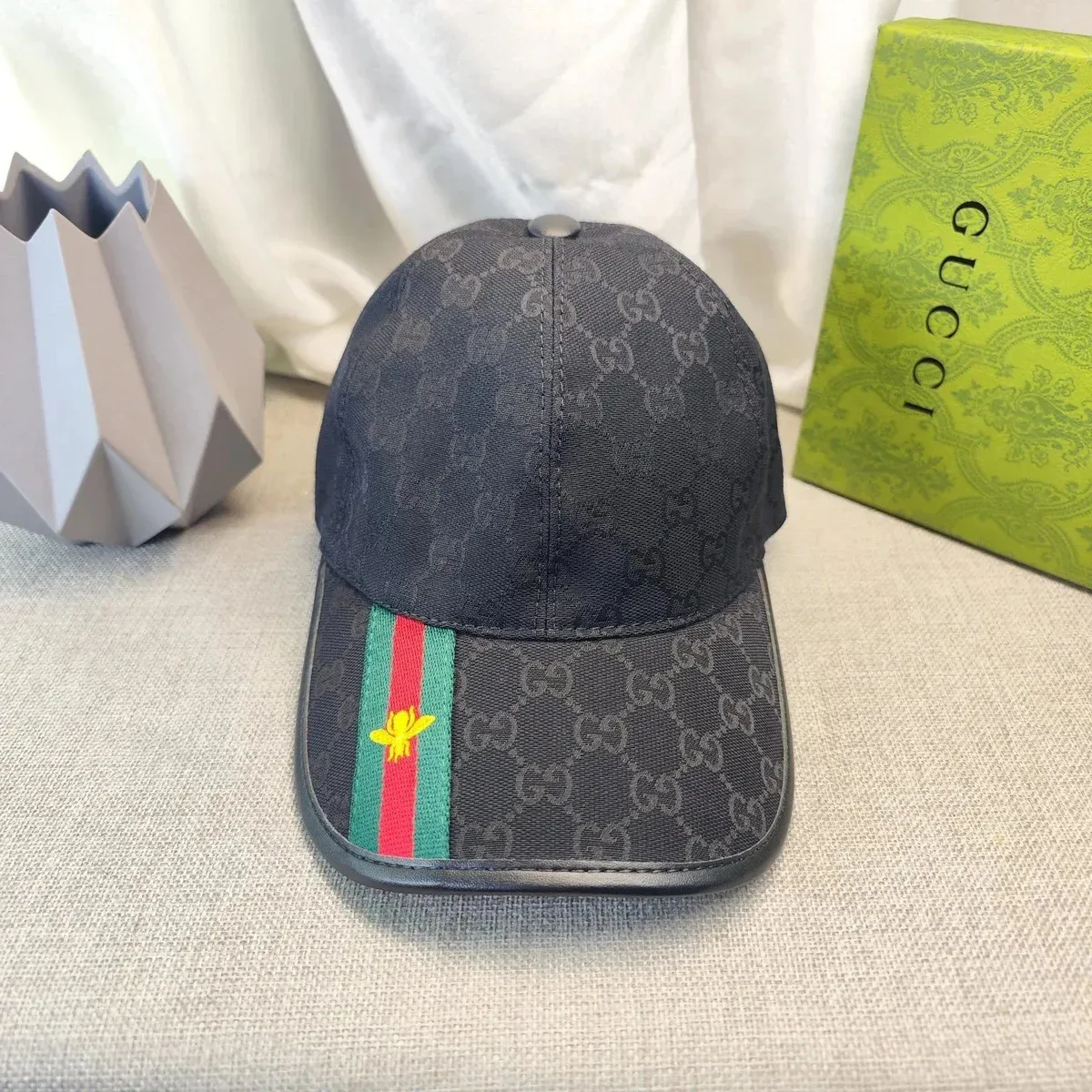 Gucci GG Monogram Bee Cap Black Headwear