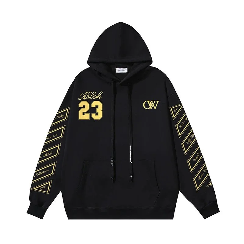 Off-White OW 23 Black Hoodie with Gold Accents