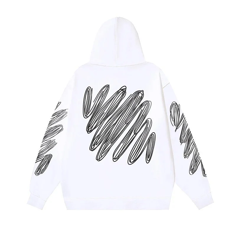 White Scribble Print Hoodie