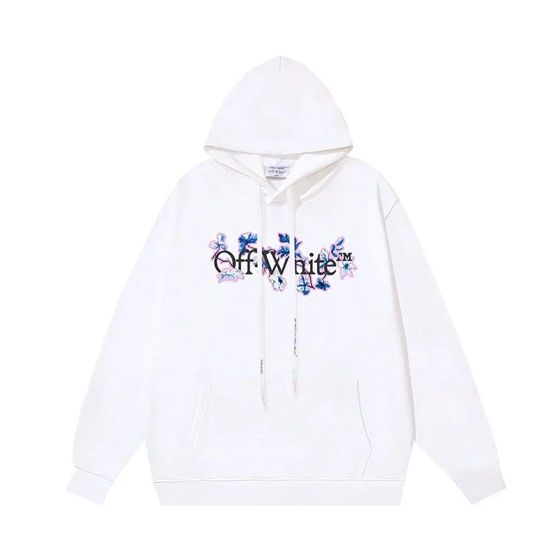 Off-White Floral Print Hoodie White Casual Top