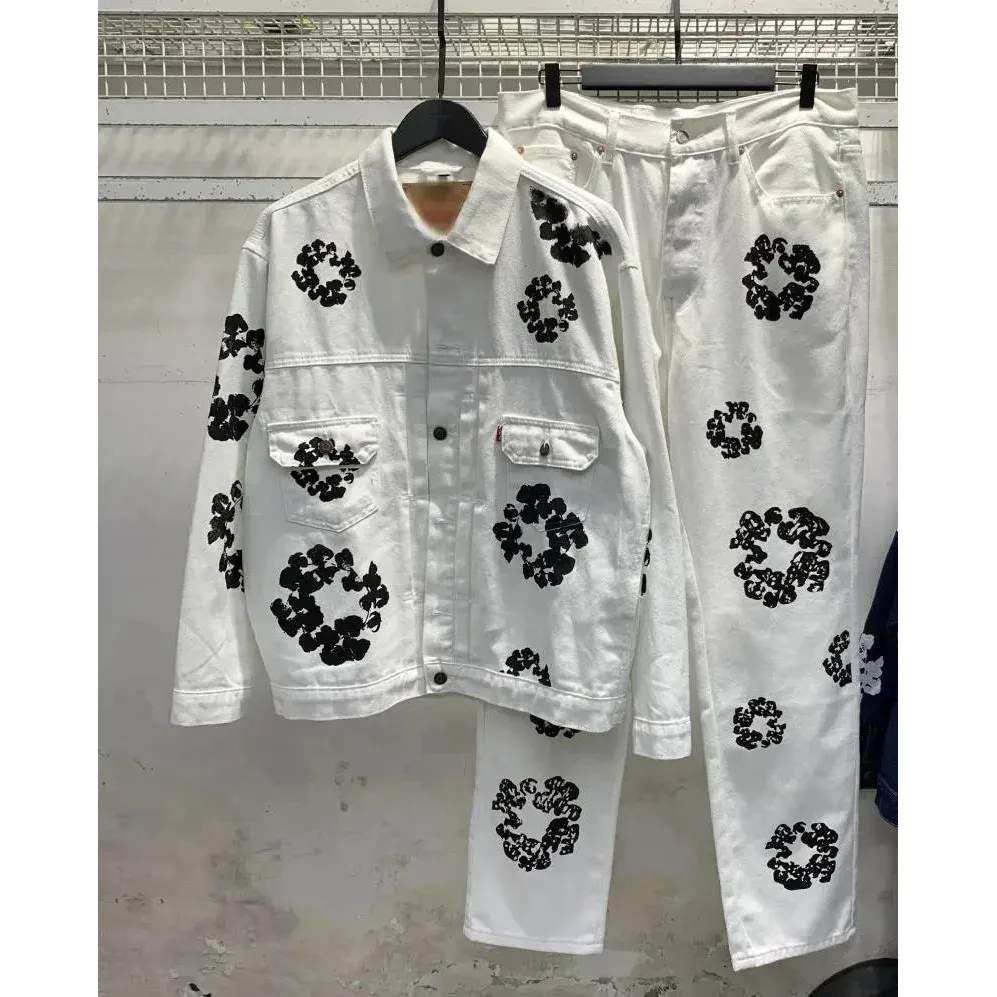 Levi's 501 Flower Print White Denim Set