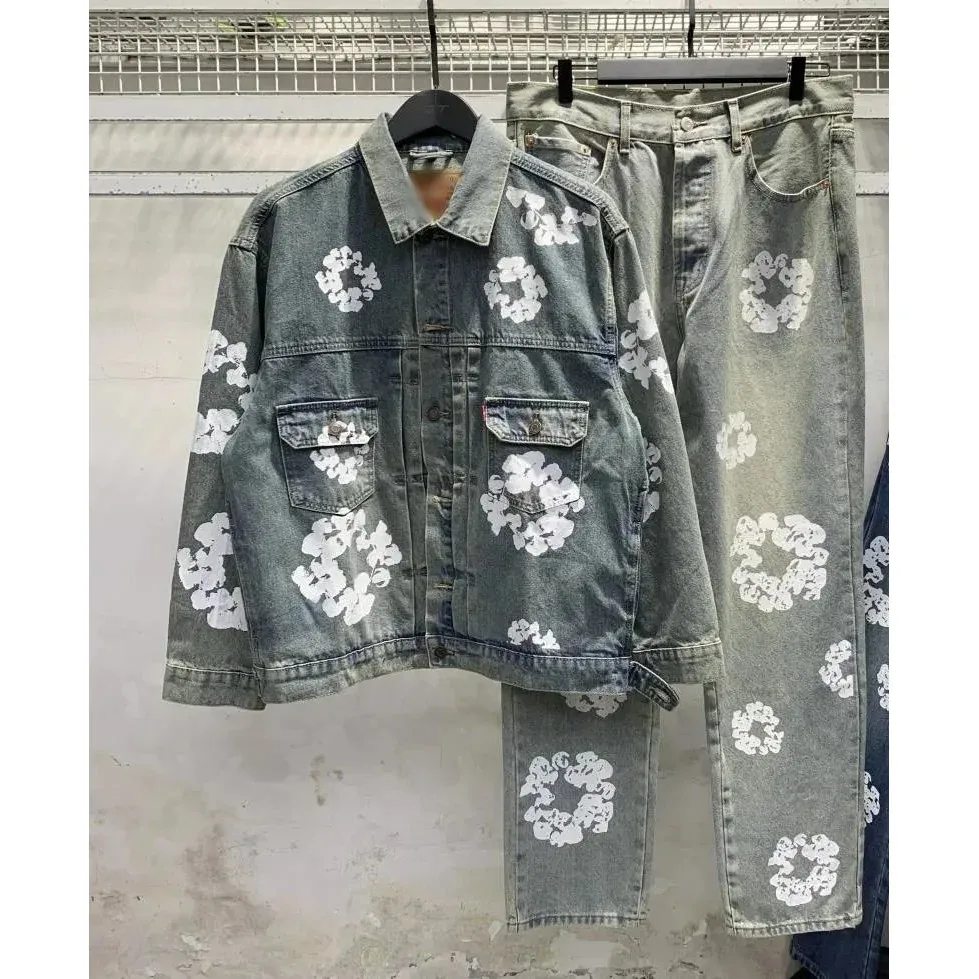 Levi's 501 White Floral Denim Jacket & Jeans Set