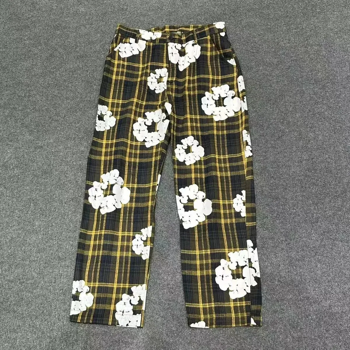 Floral Plaid Trousers - Black/Yellow/White