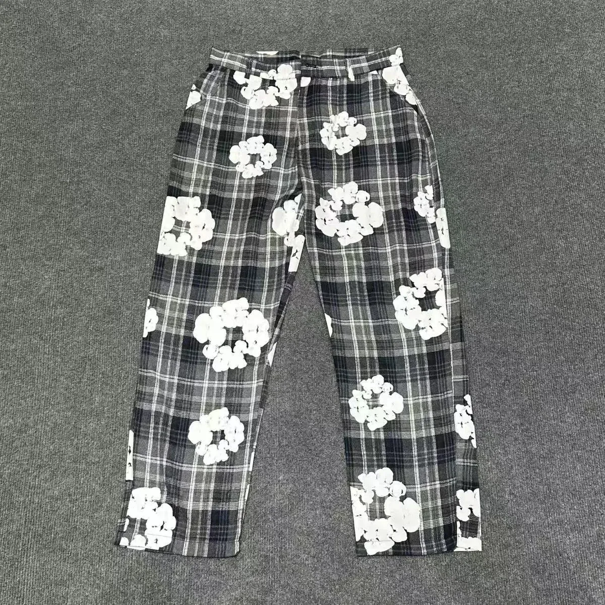 Floral Plaid Trousers - Black/White