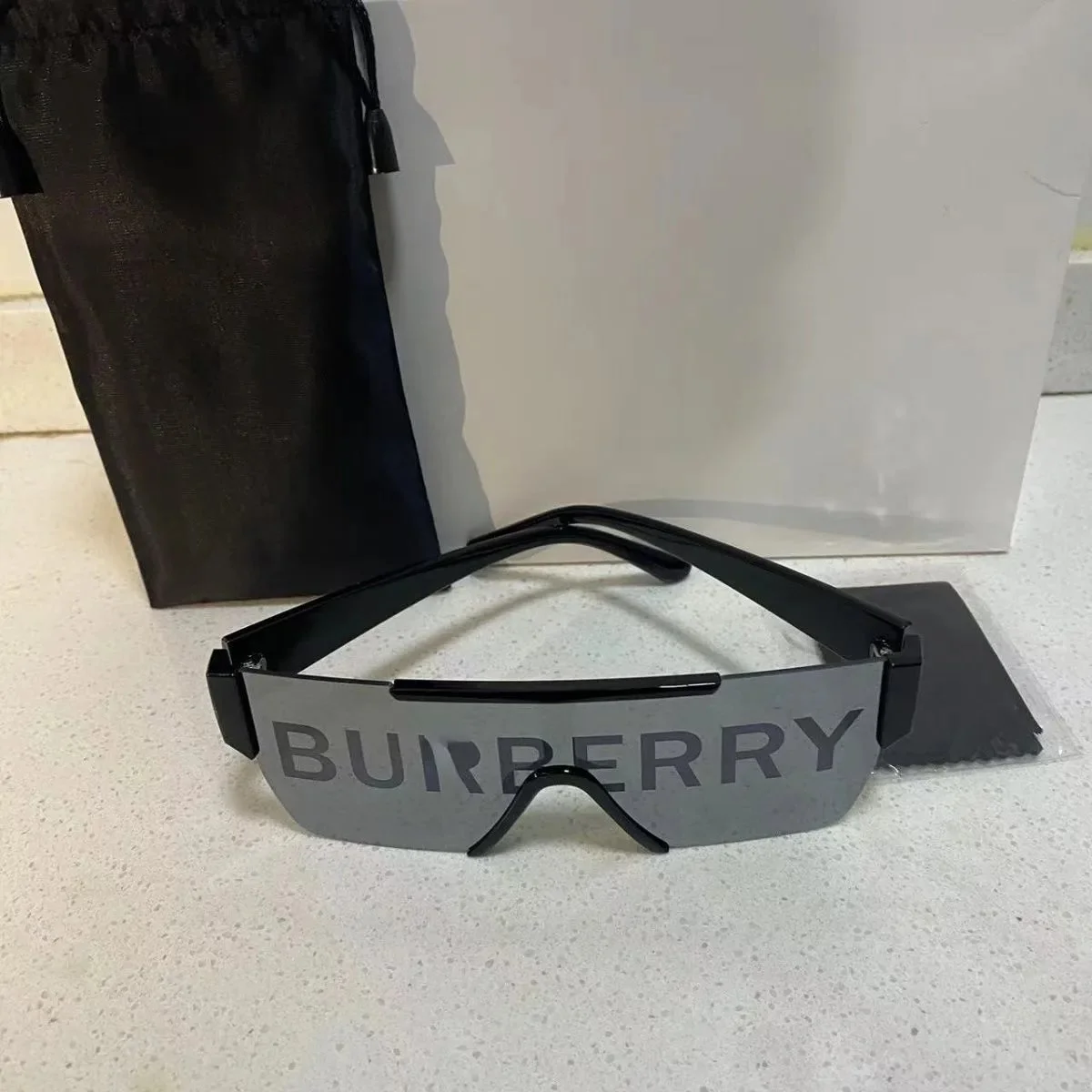 Burberry Shield Sunglasses Black Frame Grey Lens Eyewear