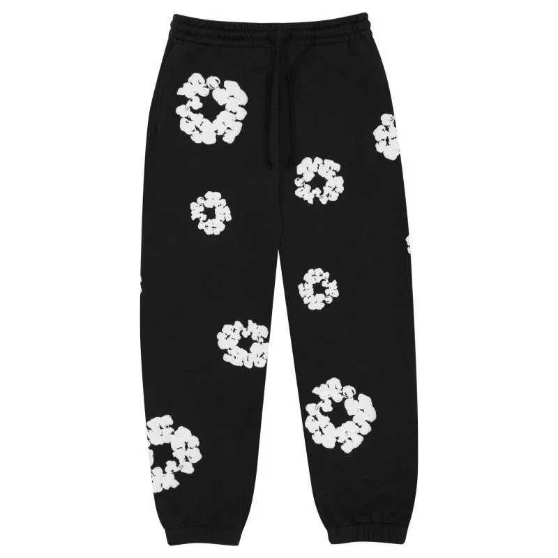Black Sweatpants with White Popcorn Print