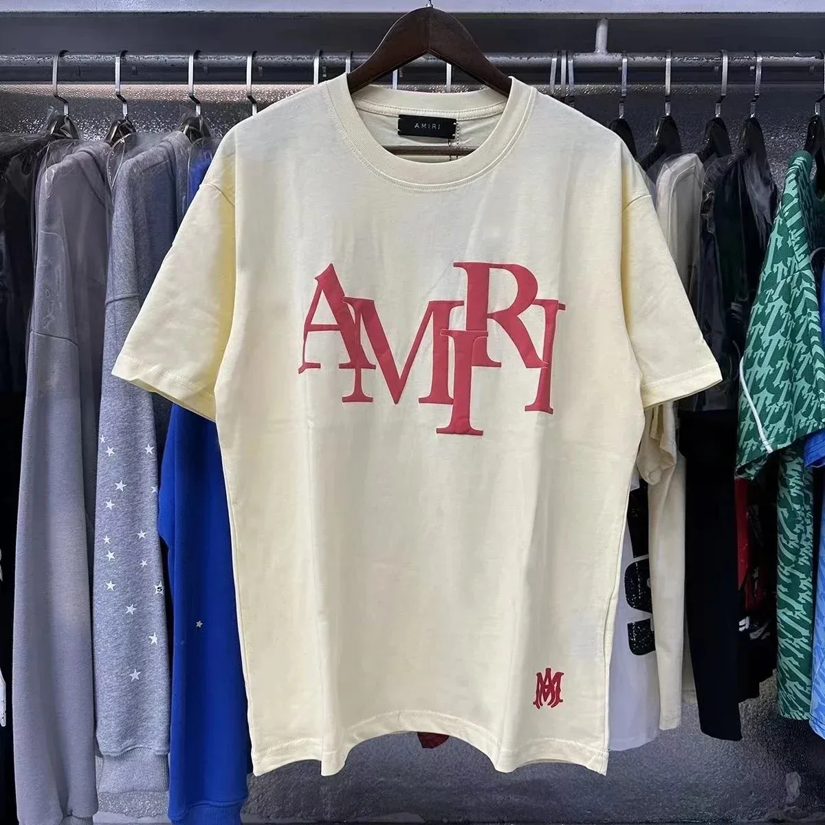 Amiri AMRI Logo T-Shirt Cream Red Casual