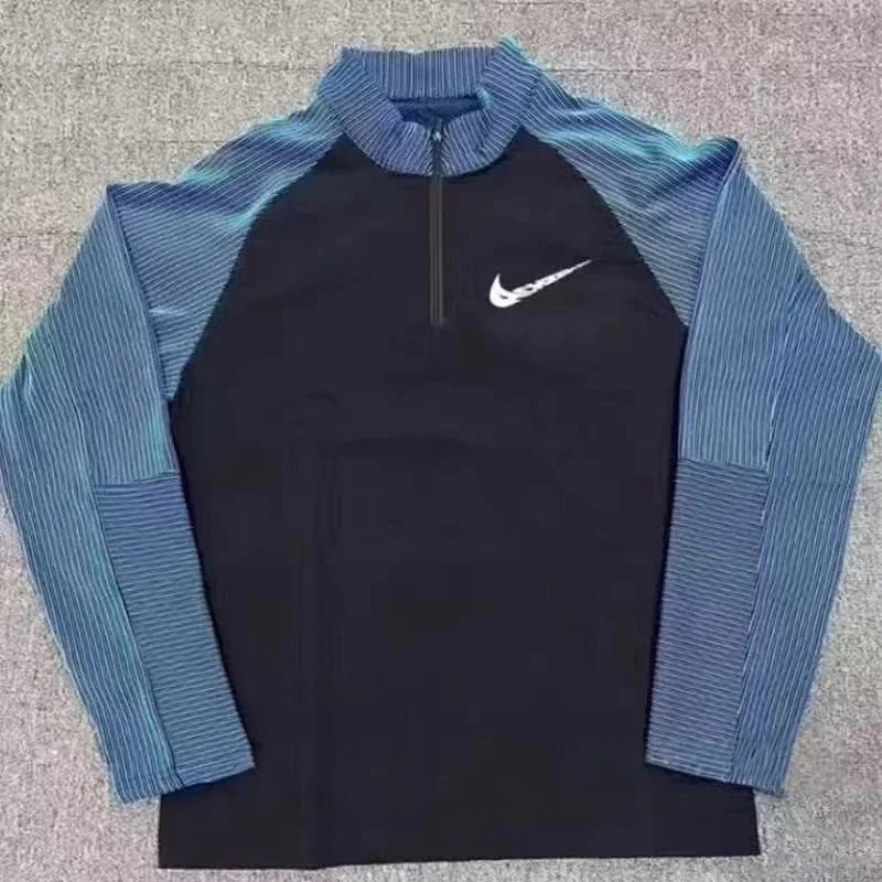 Nike Air Tech Fleece Blue Striped Half-Zip Long Sleeve