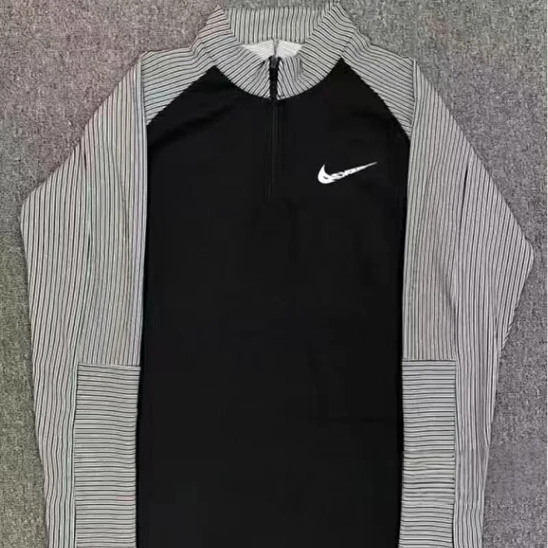 Nike Air Grey Stripe Half-Zip Long Sleeve Top