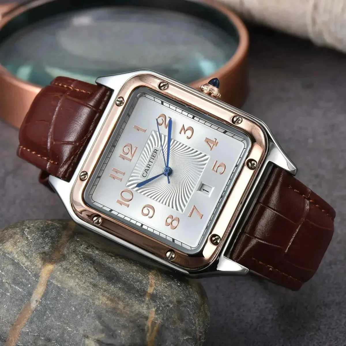 Cartier Santos Dumont Brown Leather Watch