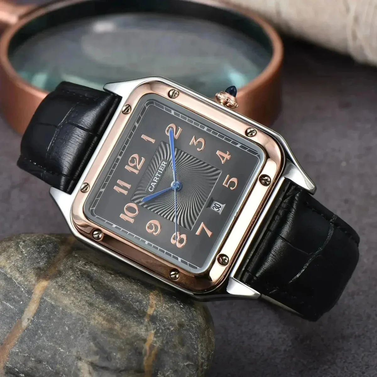 Cartier Santos-Dumont Black & Rose Gold Watch