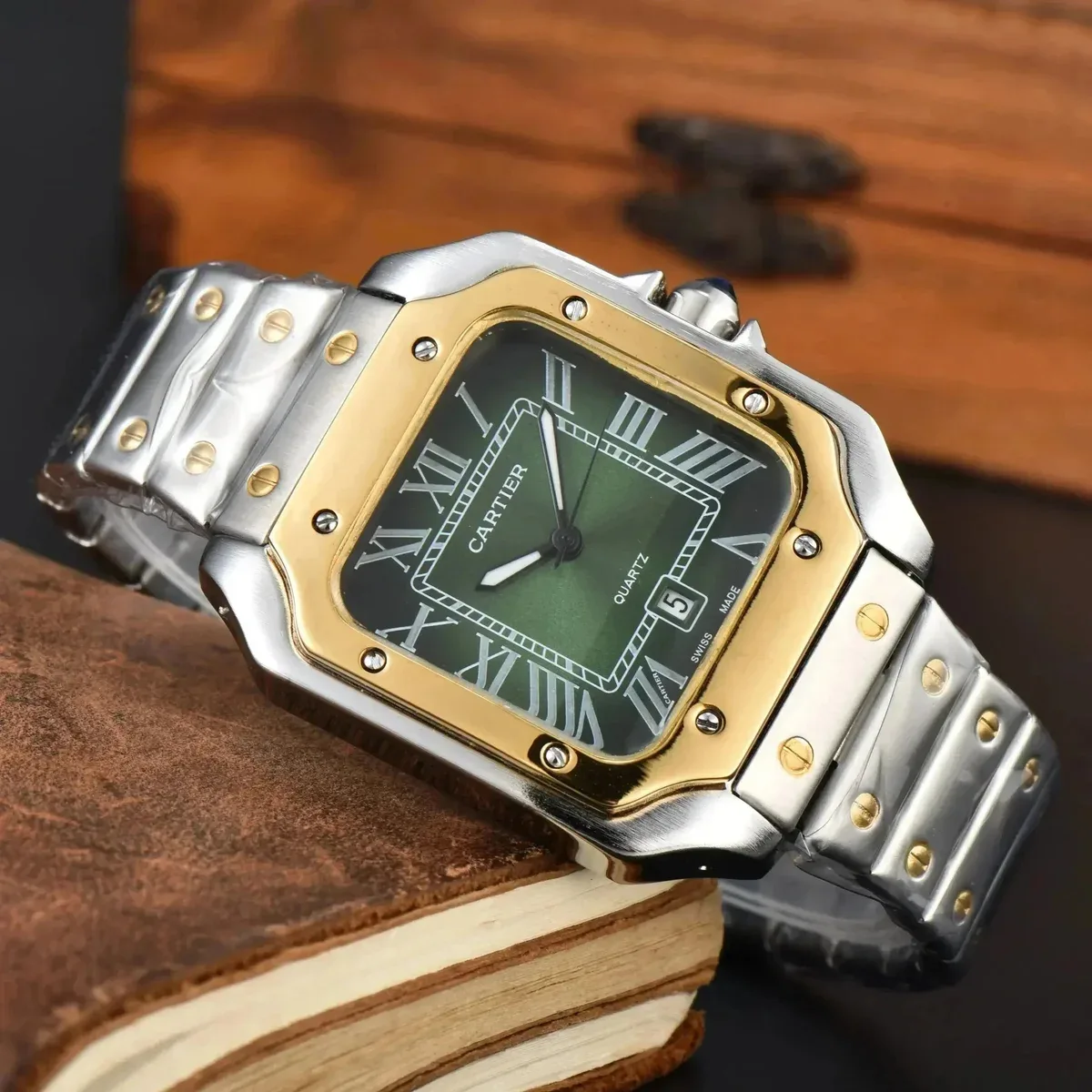 Cartier Santos-Dumont Green Dial Watch