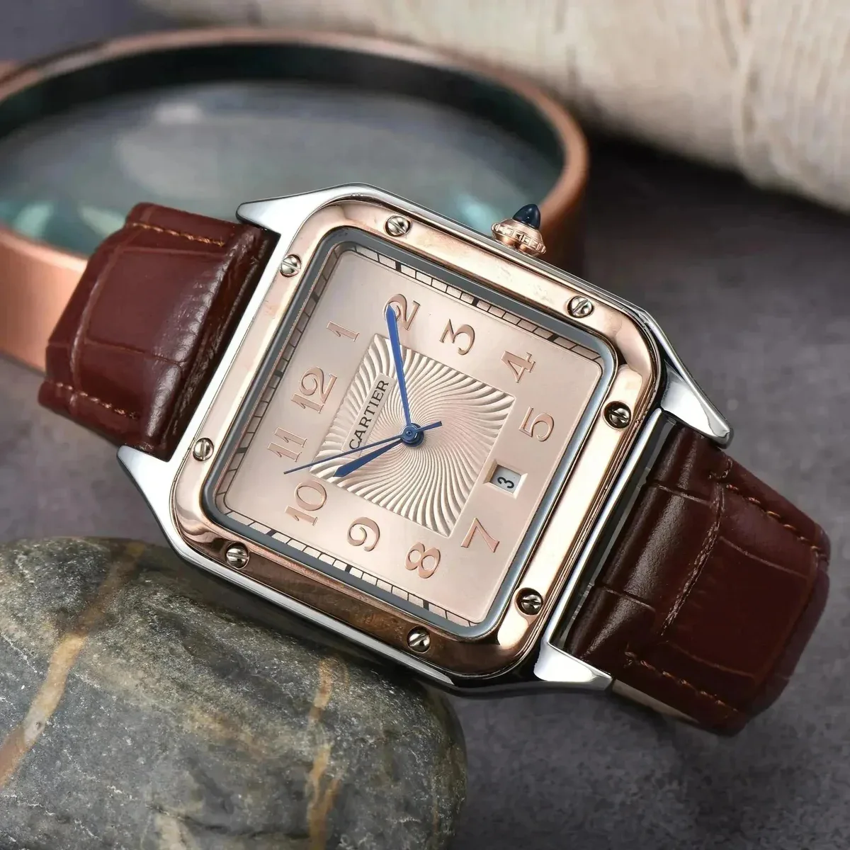 Cartier Santos Rose Gold Leather Watch