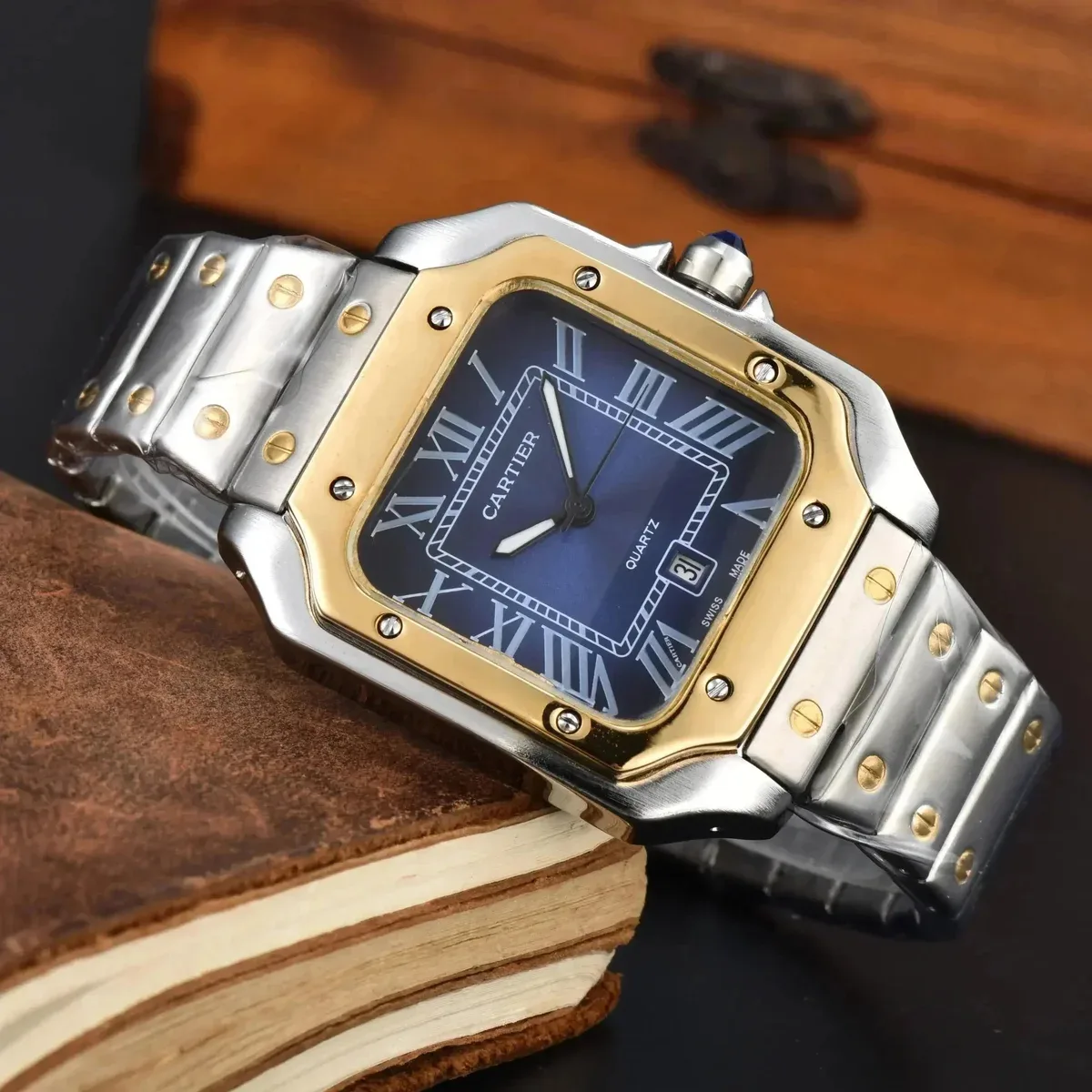 Cartier Santos-Dumont Blue Dial Stainless Steel Watch