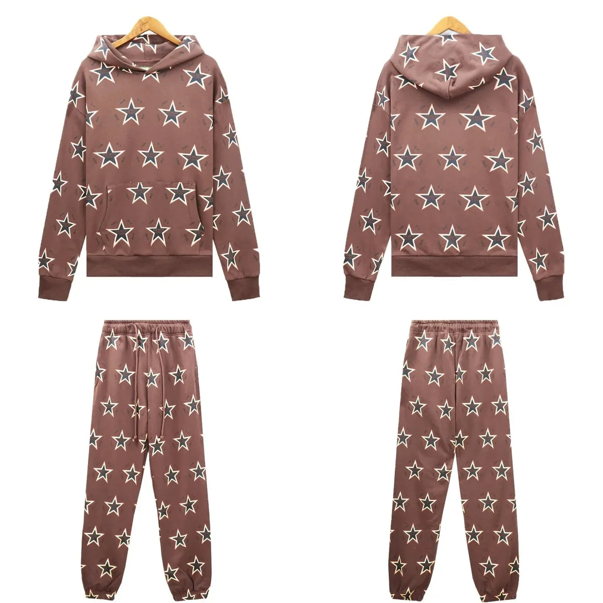 Star Print Tracksuit Set in Brown