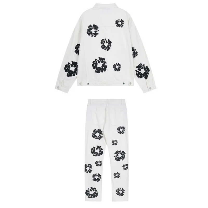 Floral Embroidered White Denim Set
