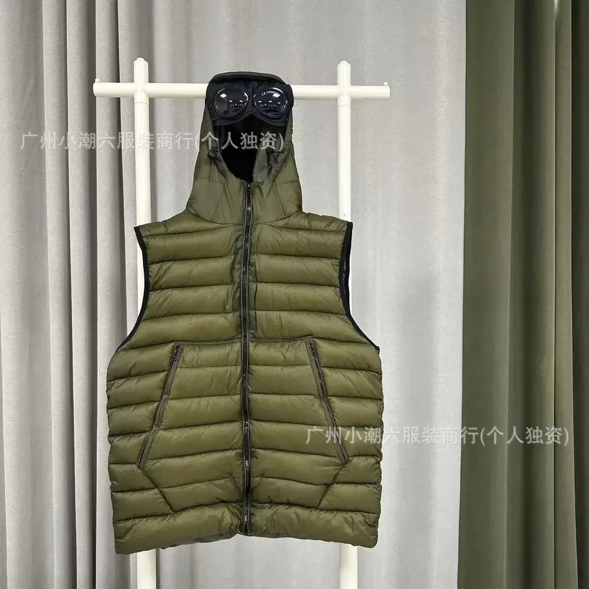 Olive Goggle Hooded Puffer Vest