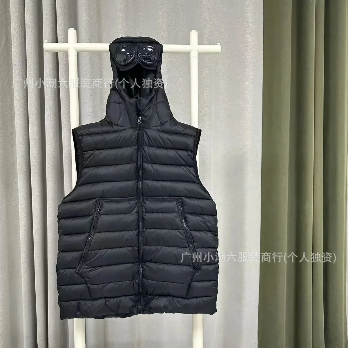 Unisex Black Goggle Hooded Puffer Vest