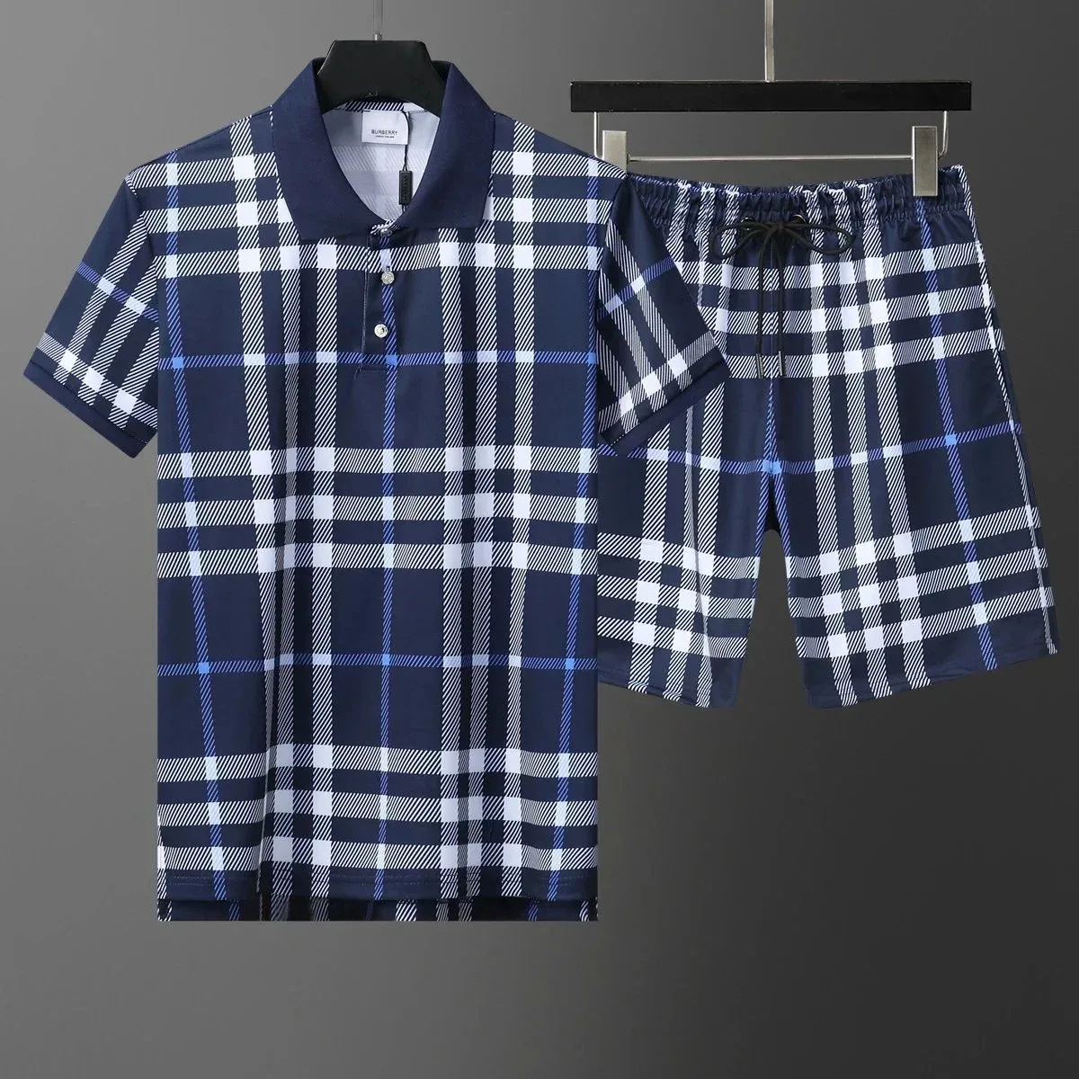 Burberry Plaid Polo & Shorts Set Navy Blue