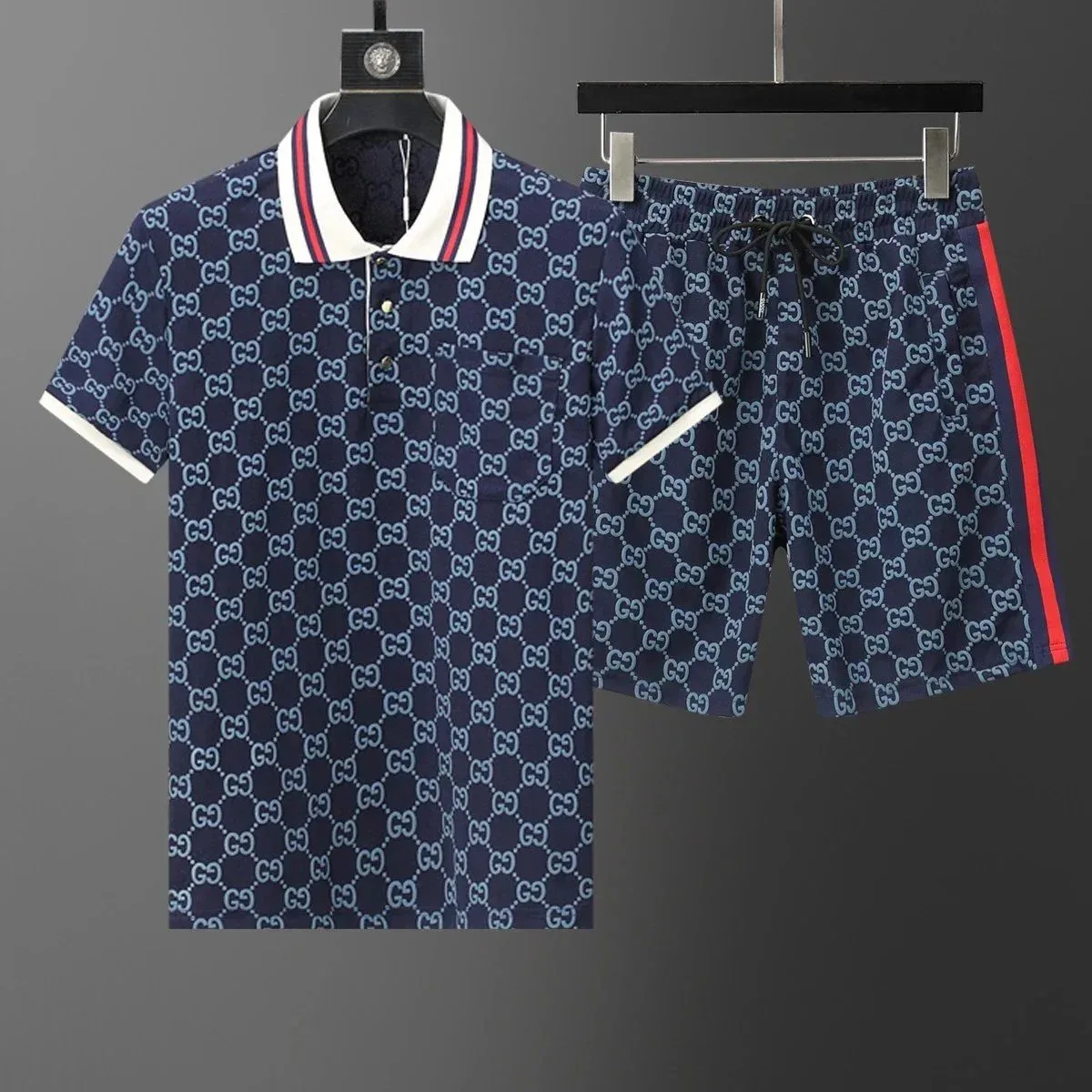 Gucci GG Monogram Polo & Shorts Set Navy Blue Casual