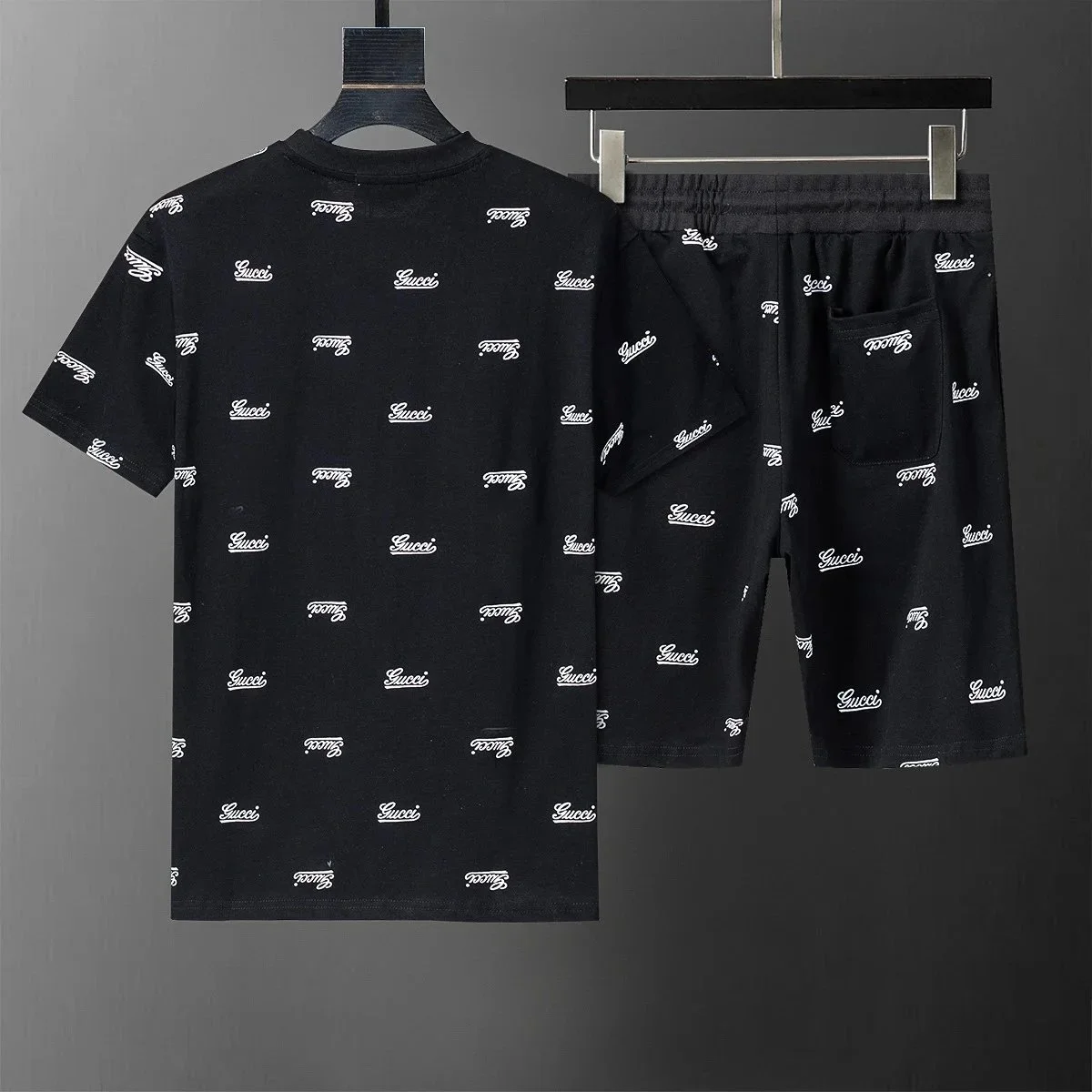 Gucci All-Over Logo Black Shorts Set