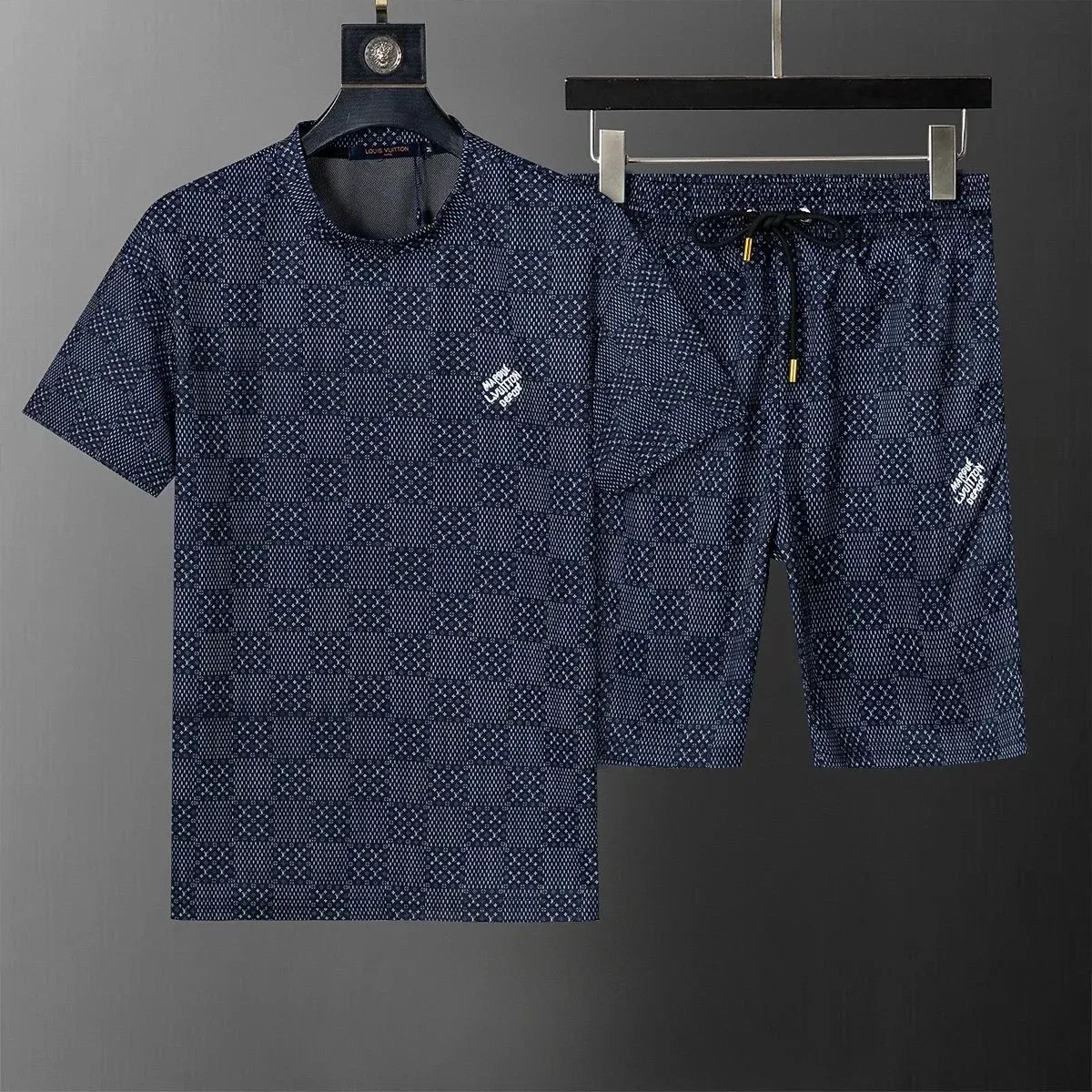 Louis Vuitton Tabi Navy Checkered Shorts Set
