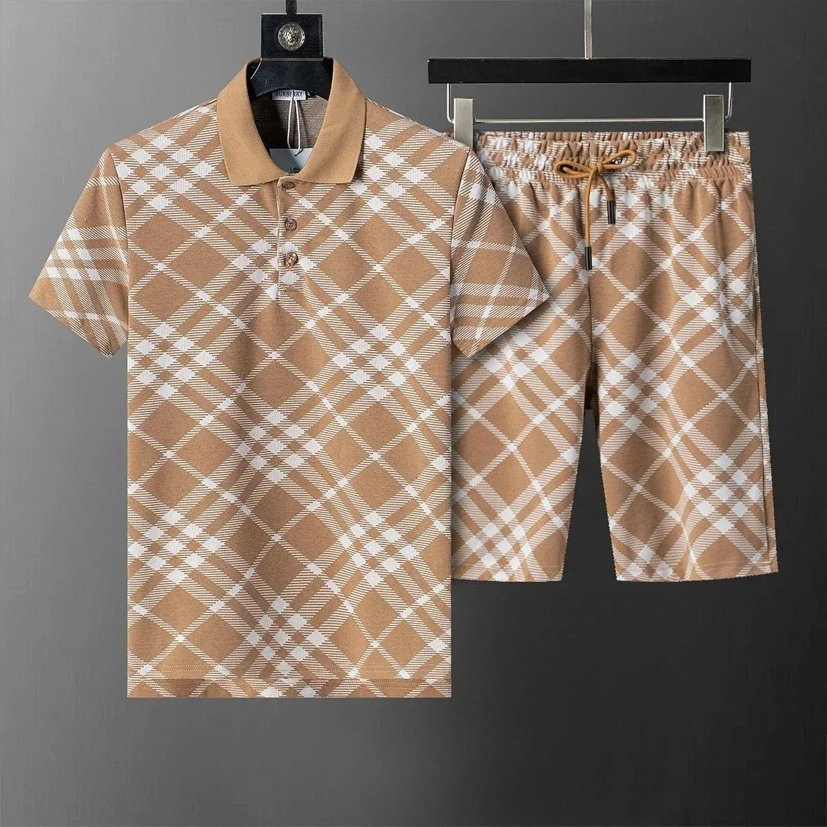 Burberry Plaid Polo & Shorts Set Camel/White Casual