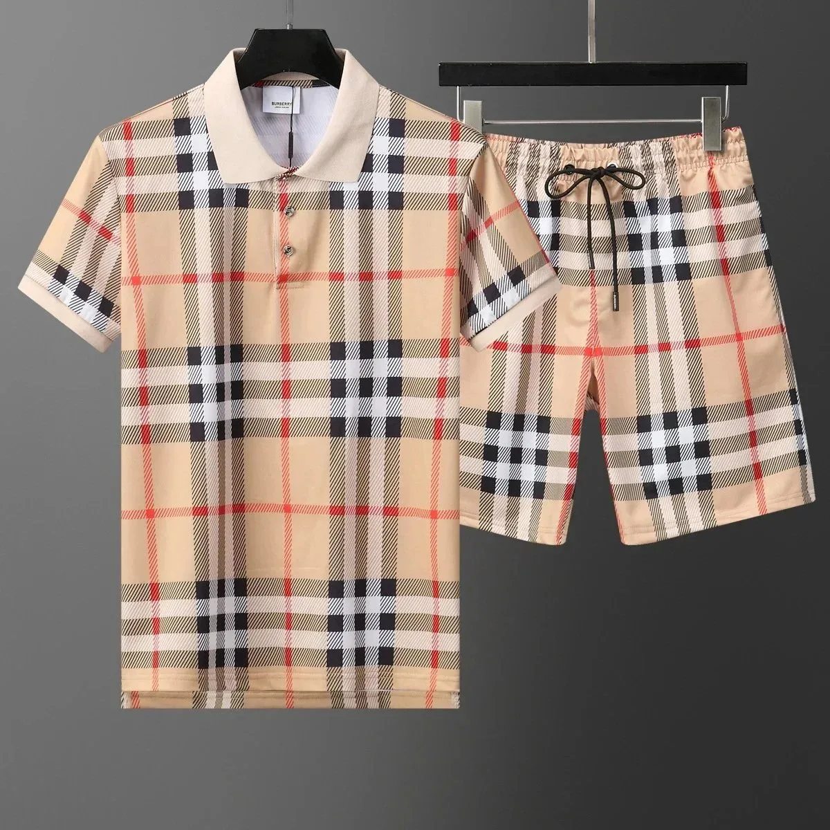 Burberry TB Monogram Polo & Shorts Set Camel Check