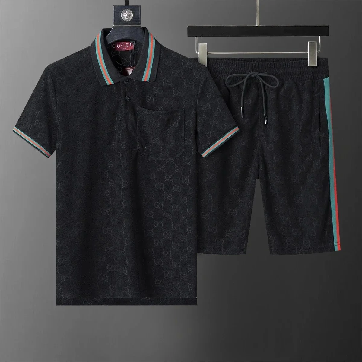 Gucci GG Monogram Polo & Shorts Set Black