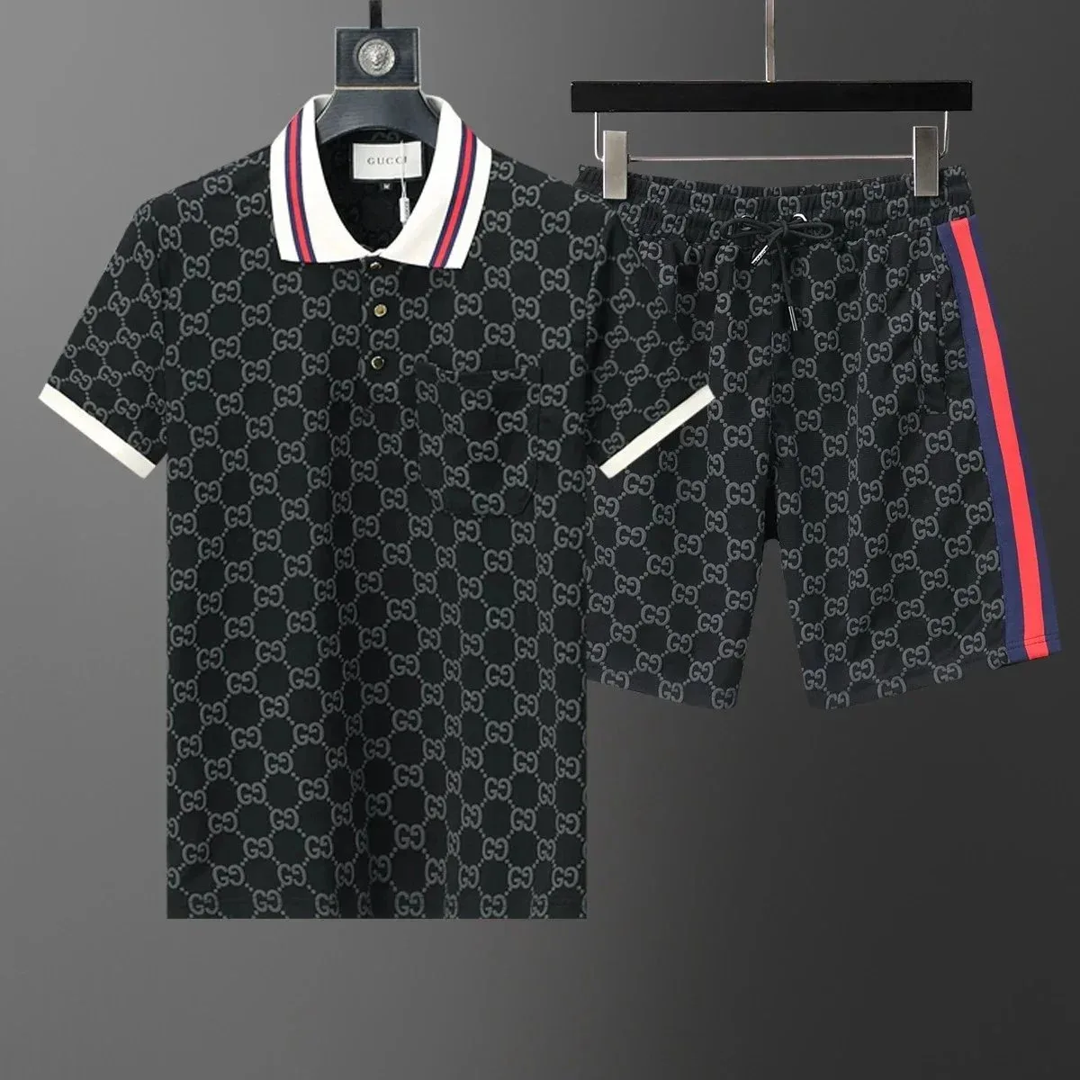 Gucci GG Monogram Polo & Shorts Set Black