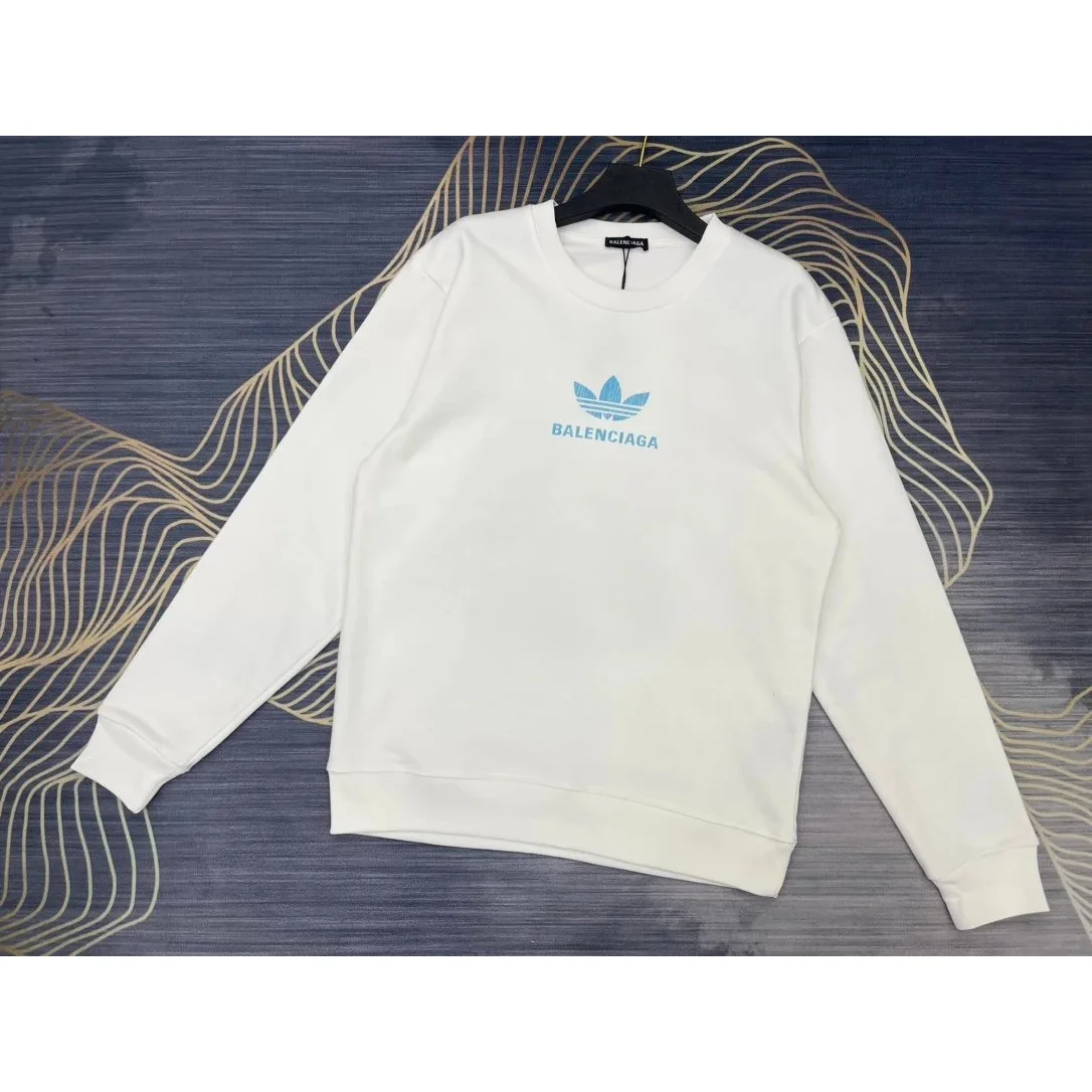 Balenciaga White Blue Logo Crewneck Sweatshirt