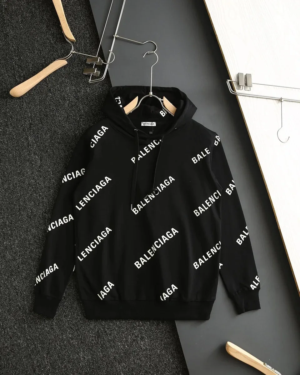 Balenciaga All-Over Logo Black Hoodie