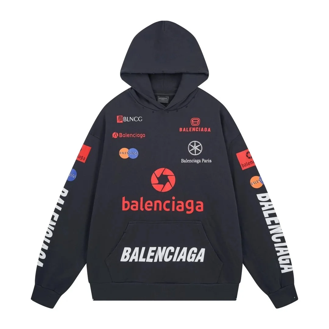 Balenciaga Triple Black Hoodie with Logo Print