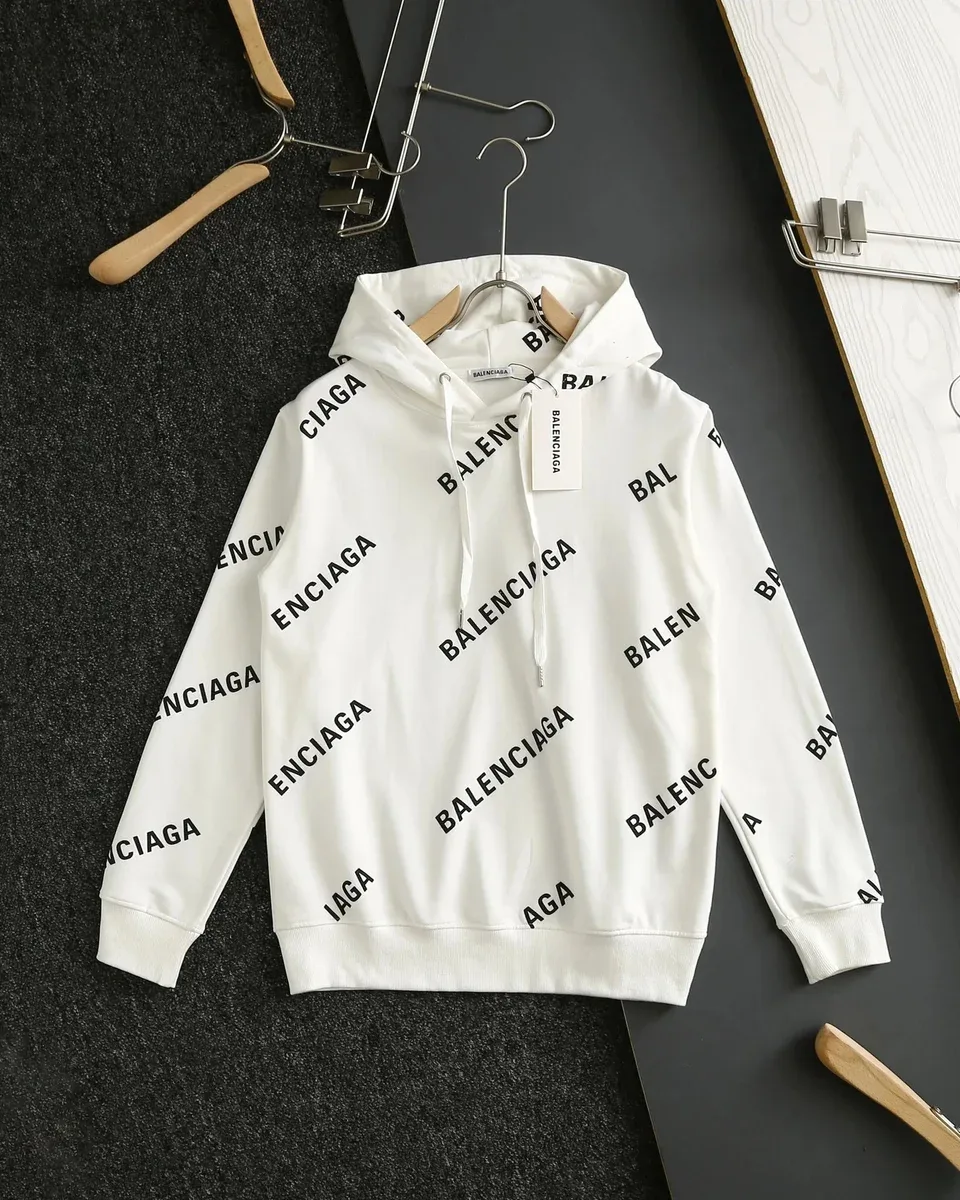 Balenciaga All-Over Logo White Hoodie