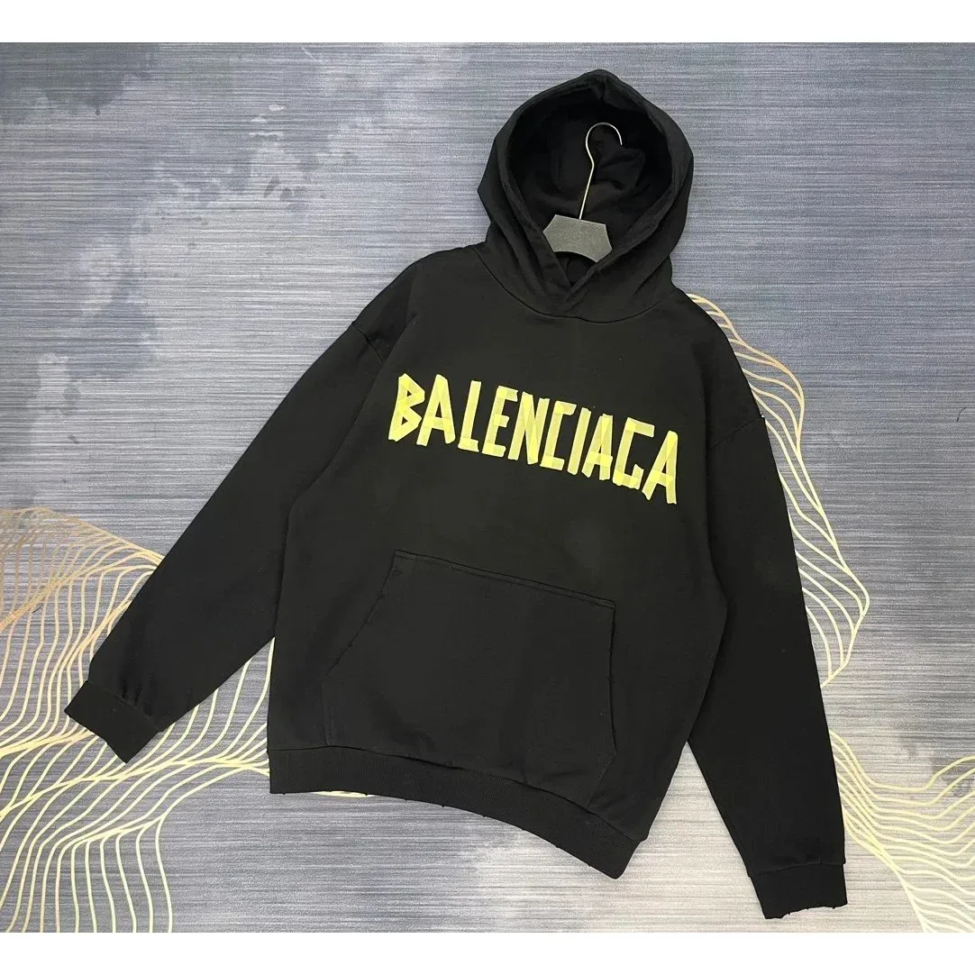 Balenciaga Black Yellow BA Logo Hoodie