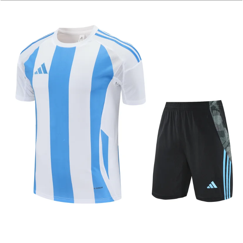 Adidas Classic Football White & Light Blue Striped Jersey & Shorts Set