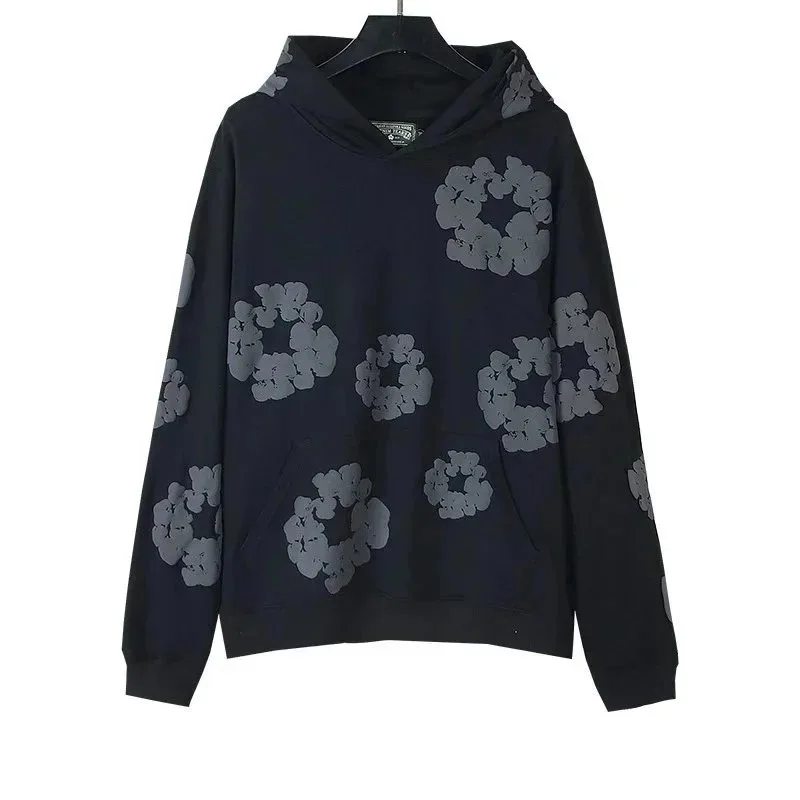 Unisex Dark Blue Floral Print Hoodie