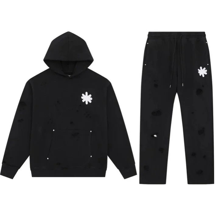Black Distressed Hoodie & Pants Set