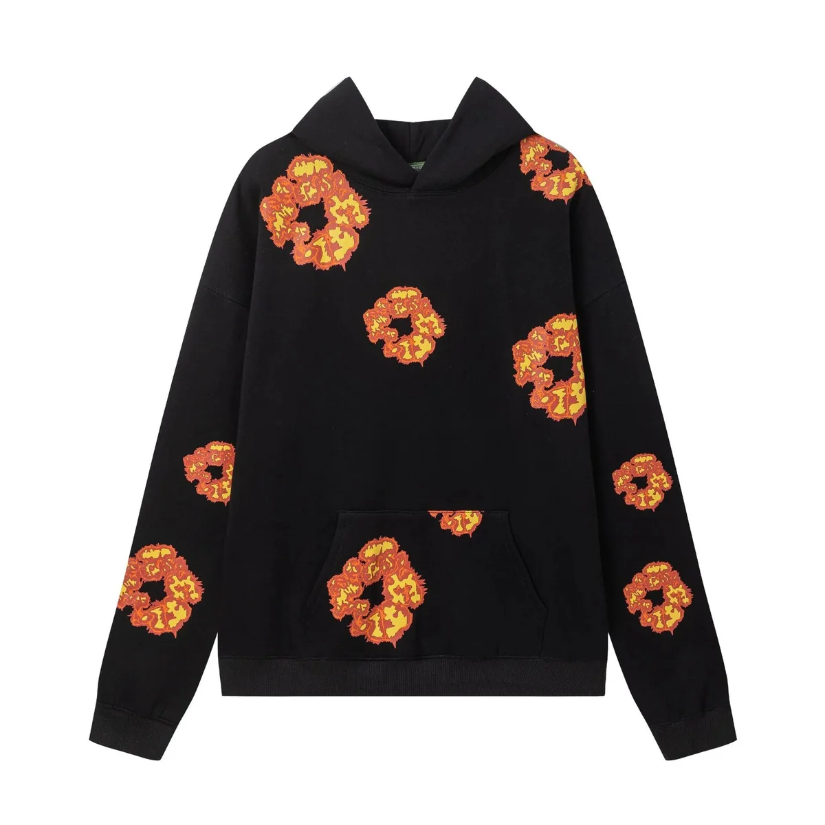 Black Flame Print Hoodie Sweatshirt