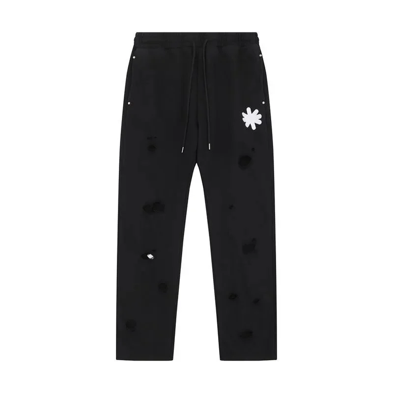 Black Distressed Flower Patch Sweatpants