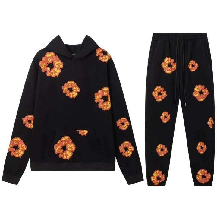 Black Donut Print Tracksuit Set