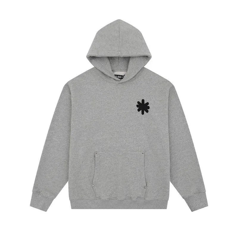 Unisex Grey Hoodie with Black Flower Patch